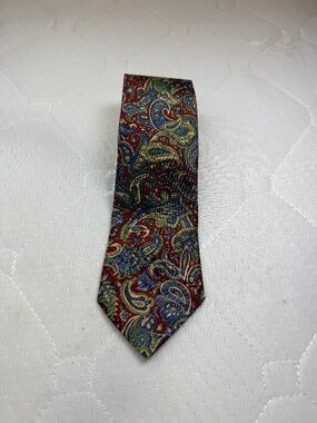 Cuedy Silk Paisley Tie Red Blue Green Mens